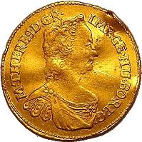 Hungary coin 1 Dukát - Maria Theresa (1741 - 1765) obverse obverse of 1 Dukát - Maria Theresa (1741 - 1765) coin with KM# 334 from Hungary. Inscription: M.THERES.D.G.R. IMP.GE.HU.BO.REG