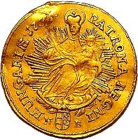 Hungary coin 1 Dukát - Maria Theresa (1741 - 1765) reverse reverse of 1 Dukát - Maria Theresa (1741 - 1765) coin with KM# 334 from Hungary. Inscription: PATRONA REGNI HUNGARIAE 1765 N B
