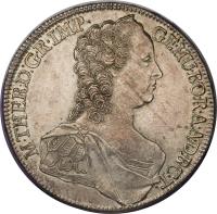 obverse of 1 Thaler - Maria Theresa (1751 - 1766) coin with KM# 358 from Hungary. Inscription: M.THER.D:G.R.IMP.GE.HU.BO.R.A.A.D.B.C.T.