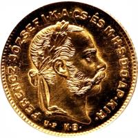 obverse of 10 Francs / 4 Forint - Franz Joseph I (1870 - 1879) coin with KM# 454 from Hungary.