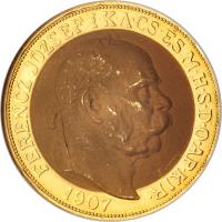 Hungary coin 100 Korona - Franz Joseph I - Coronation (1907) obverse obverse of 100 Korona - Franz Joseph I - Coronation (1907) coin with KM# 490 from Hungary.