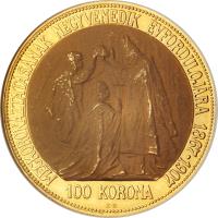 Hungary coin 100 Korona - Franz Joseph I - Coronation (1907) reverse reverse of 100 Korona - Franz Joseph I - Coronation (1907) coin with KM# 490 from Hungary.