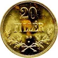 reverse of 20 Fillér - Karl I (1922) coin with KM# 498a from Hungary.