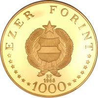 obverse of 1000 Forint - Ignácz Semmelweis (1968) coin with KM# 588 from Hungary.