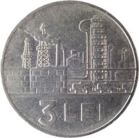 reverse of 3 Lei (1966) coin with KM# 96 from Romania. Inscription: 3 LEI