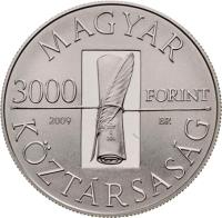 obverse of 3000 Forint - Ferenc Kazinczy (2009) coin with KM# 817 from Hungary.