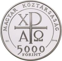 obverse of 5000 Forint - János Kálvin (2009) coin with KM# 827 from Hungary.