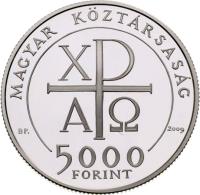 Hungary coin 5000 Forint - János Kálvin (2009) obverse obverse of 5000 Forint - János Kálvin (2009) coin with KM# 827 from Hungary.