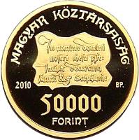 obverse of 50000 Forint - St Stephen and St Emeric (2010) coin with KM# 825 from Hungary.