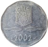 obverse of 5000 Lei (2001 - 2006) coin with KM# 158 from Romania. Inscription: -2002- V.G