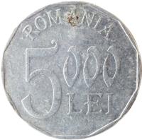 Romania coin 5000 Lei (2001 - 2006) reverse reverse of 5000 Lei (2001 - 2006) coin with KM# 158 from Romania. Inscription: ROMANIA 5000 LEI