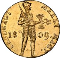 Netherlands coin 1 Ducat - Napoleon III - Trade Coinage (1808 - 1809) reverse reverse of 1 Ducat - Napoleon III - Trade Coinage (1808 - 1809) coin with KM# 35 from Netherlands. Inscription: EENDRAGT MAAKT MAGT. 1809