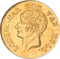 Netherlands coin 1 Ducat - Napoleon III - Trade Coinage (1809 - 1810) obverse obverse of 1 Ducat - Napoleon III - Trade Coinage (1809 - 1810) coin with KM# 38 from Netherlands. Inscription: LODEW. NAP. KON. VAN HOLL.