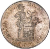 obverse of 50 Stuivers (1815 - 1816) coin with KM# 46 from Netherlands. Inscription: MO. NO. ARG. PRO. CONFŒ. BELG. TRAI.