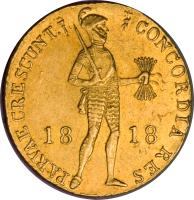 obverse of 1 Ducat - Willem I - Trade Coinage (1817 - 1840) coin with KM# 50 from Netherlands.