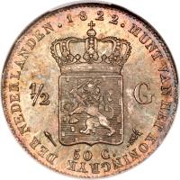 reverse of 1/2 Gulden - Willem I (1818 - 1830) coin with KM# 54 from Netherlands. Inscription: .1822.MUNT VAN HET KONINGRYK DER NEDERLANDEN 1/2 G