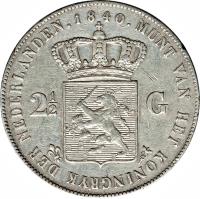 reverse of 2 1/2 Gulden - Willem I (1840) coin with KM# 67 from Netherlands.