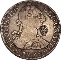 Netherlands East Indies coin 1 Ducaton - Sumenep; Countermarked obverse obverse of 1 Ducaton - Sumenep; Countermarked coin with KM# 201.6 from Netherlands East Indies. Inscription: CAROLUS · III · DEI · GRATIA · 1779 ·