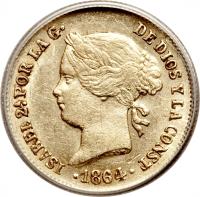 obverse of 1 Peso - Isabella II (1861 - 1868) coin with KM# 142 from Philippines.