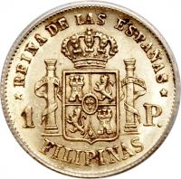 Philippines coin 1 Peso - Isabella II (1861 - 1868) reverse reverse of 1 Peso - Isabella II (1861 - 1868) coin with KM# 142 from Philippines.