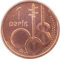 Azerbaijan coin 1 Qəpik (2006 - 2011) reverse reverse of 1 Qəpik (2006 - 2011) coin with KM# 39 from Azerbaijan. Inscription: 1 QƏPİK