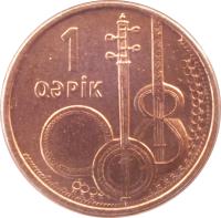 reverse of 1 Qəpik (2006 - 2011) coin with KM# 39 from Azerbaijan. Inscription: 1 QƏPİK