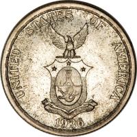 obverse of 1 Peso - Commonwealth (1936) coin with KM# 177 from Philippines.