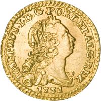 obverse of 1/2 Escudo - Jose I (1751 - 1777) coin with KM# 244 from Portugal. Inscription: IOSEPHUS.I.D.G.PORT.ET.ALG.REX 1751