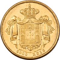 reverse of 5000 Réis - Maria II (1838 - 1851) coin with KM# 476 from Portugal.