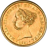 obverse of 2500 Réis - Maria II (1851) coin with KM# 487 from Portugal.