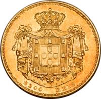 reverse of 2500 Réis - Maria II (1851) coin with KM# 487 from Portugal.