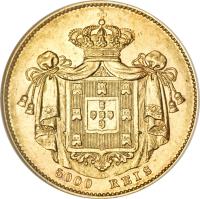 reverse of 5000 Réis - Pedro V (1860 - 1861) coin with KM# 505 from Portugal.