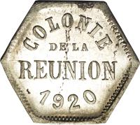 obverse of 5 Centimes - French Overseas Department (1920) coin with KM# Tn1 from Réunion. Inscription: COLONIE DE LA REUNION 1920