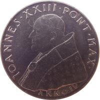 Vatican City coin 100 Lire - Ioannes XXIII - Second Vatican Council (1962) obverse obverse of 100 Lire - Ioannes XXIII - Second Vatican Council (1962) coin with KM# 73 from Vatican City. Inscription: IOANNES · XXIII · PONT · MAX · ANNO · IV