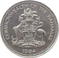 obverse of 5 Cents - Elizabeth II (1974 - 2006) coin with KM# 60 from Bahamas. Inscription: COMMONWEALTH OF THE BAHAMAS 2005