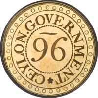 Ceylon coin 1/96 Rixdollar (1802) reverse reverse of 1/96 Rixdollar (1802) coin with KM# 74a from Ceylon. Inscription: 96 CEYLON.GOVERNMENT