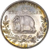 reverse of 1 Rixdollar - George IV (1821) coin with KM# 84 from Ceylon. Inscription: CEYLON ONE RIX DOLLAR 1821