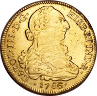 obverse of 8 Escudos - Carlos III - Colonial Milled Coinage (1772 - 1789) coin with KM# 27 from Chile.