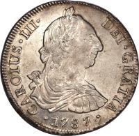 obverse of 8 Reales - Carlos III - Colonial Milled Coinage (1773 - 1789) coin with KM# 31 from Chile.