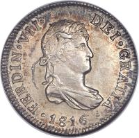 obverse of 2 Reales - Fernando VII - Colonial Milled Coinage (1812 - 1817) coin with KM# 79 from Chile.