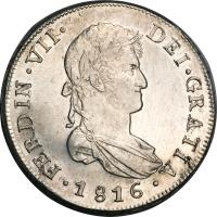 obverse of 8 Reales - Fernando VII - Colonial Milled Coinage (1812 - 1817) coin with KM# 80 from Chile.