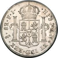 Chile coin 8 Reales - Fernando VII - Colonial Milled Coinage (1812 - 1817) reverse reverse of 8 Reales - Fernando VII - Colonial Milled Coinage (1812 - 1817) coin with KM# 80 from Chile.