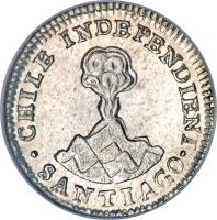 Chile coin 1/2 Real (1833 - 1834) obverse obverse of 1/2 Real (1833 - 1834) coin with KM# 90 from Chile. Inscription: · CHILE INDEPENDIENT · SANTIAGO