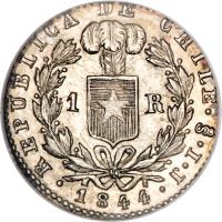 reverse of 1 Real - Smaller (1843 - 1850) coin with KM# 94.2 from Chile.