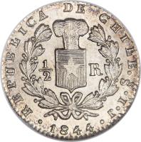 reverse of 1/2 Real (1844 - 1851) coin with KM# 98.2 from Chile.