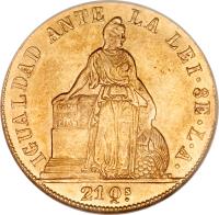 Chile coin 8 Escudos (1846 - 1851) reverse reverse of 8 Escudos (1846 - 1851) coin with KM# 105 from Chile.