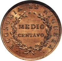reverse of 1/2 Centavo (1851) coin with KM# 117 from Chile. Inscription: MEDIO CENTAVO