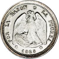 obverse of 1/2 Decimo (1865 - 1866) coin with KM# 137.1 from Chile.