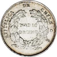 reverse of 1/2 Decimo (1865 - 1866) coin with KM# 137.1 from Chile.