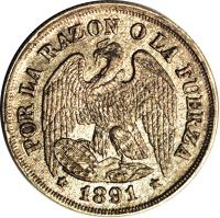 obverse of 1 Décimo (1891) coin with KM# 136.3a from Chile.